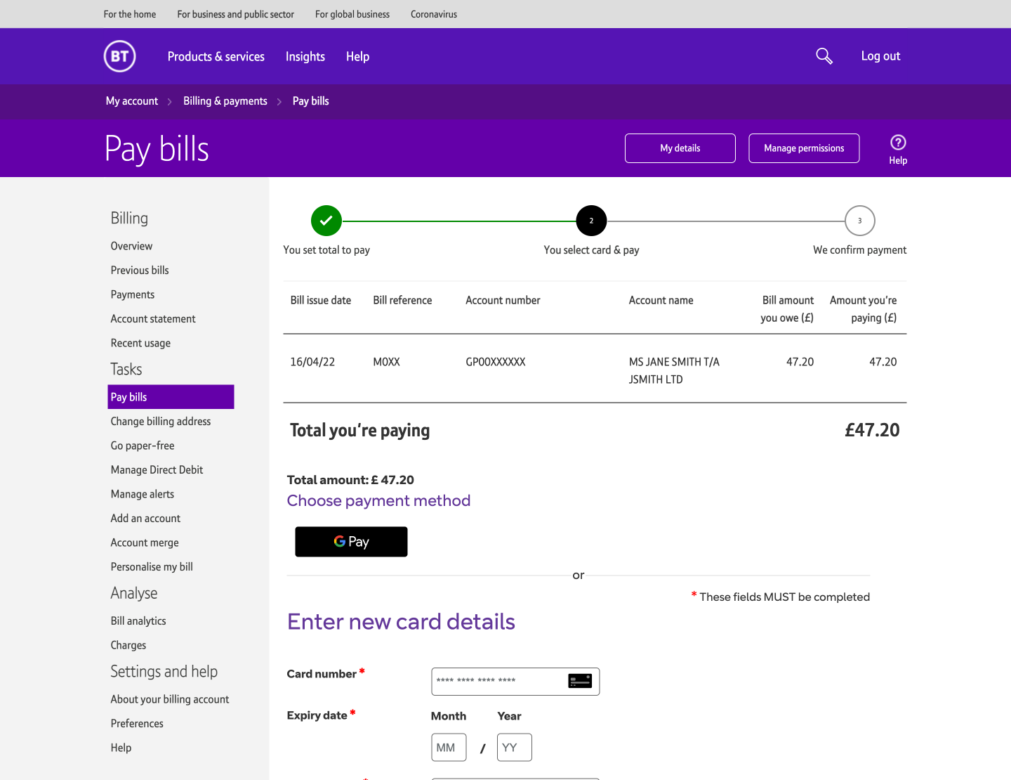 Billing dashboard