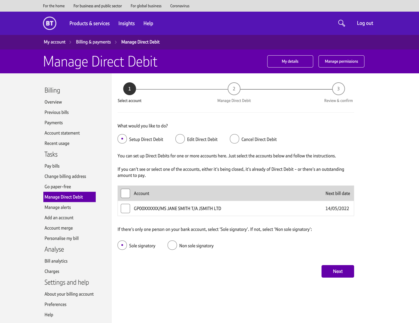 Billing dashboard