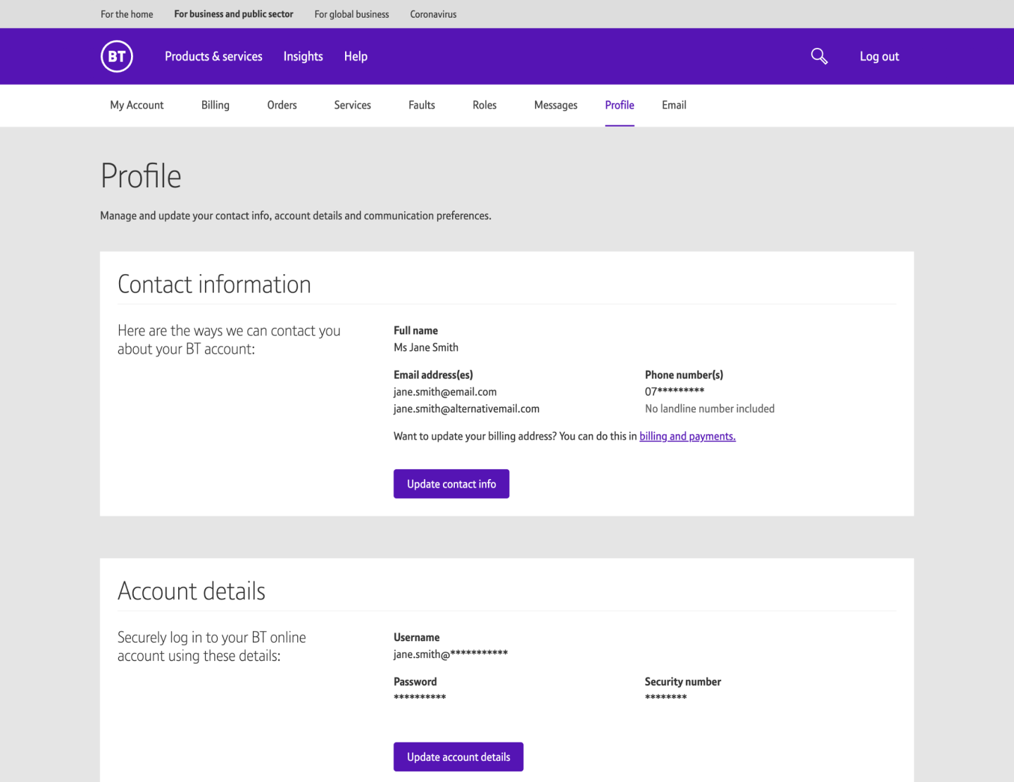 Billing dashboard